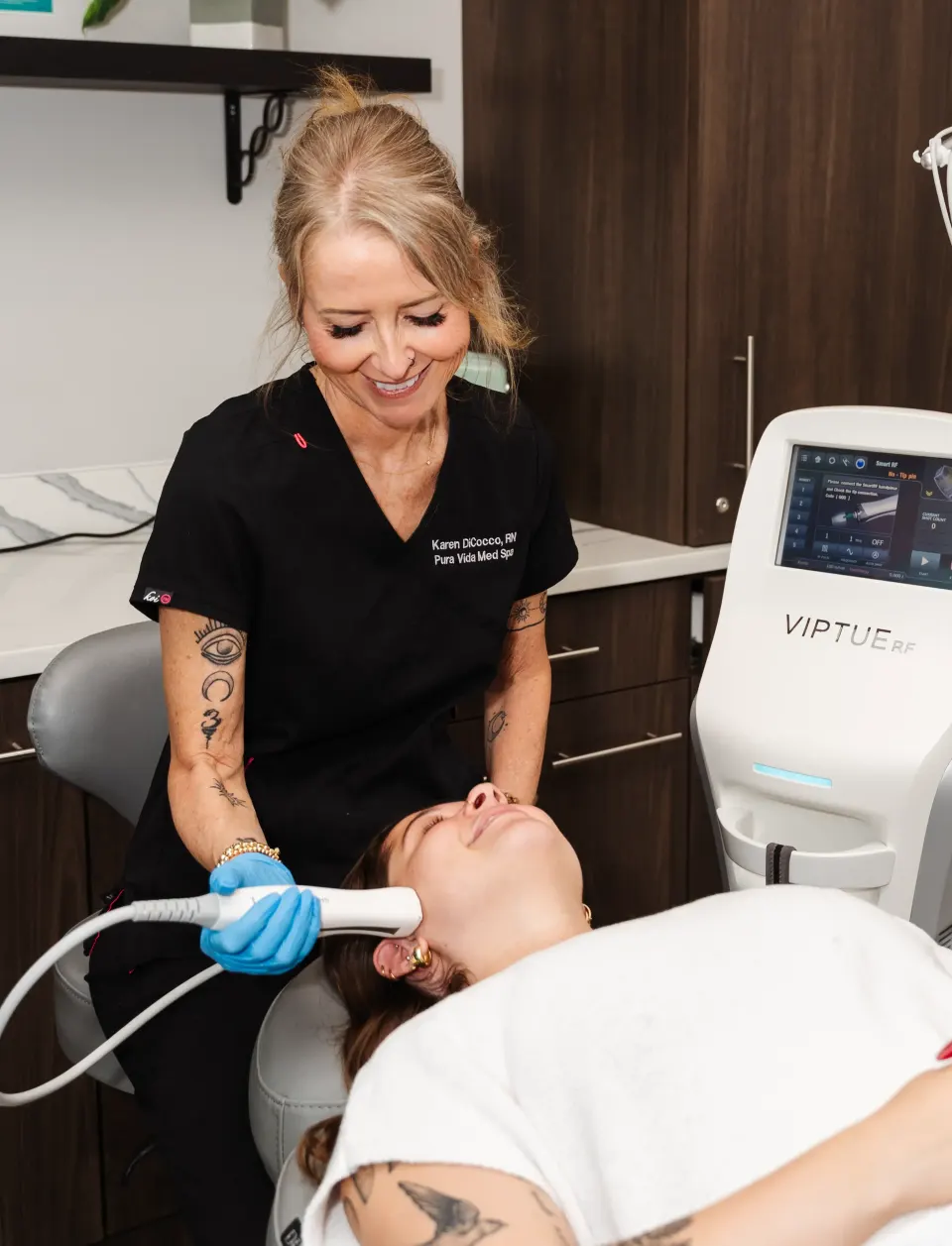 Patient receiving treatment at Pura Vida Med Spa in Fulton, MD