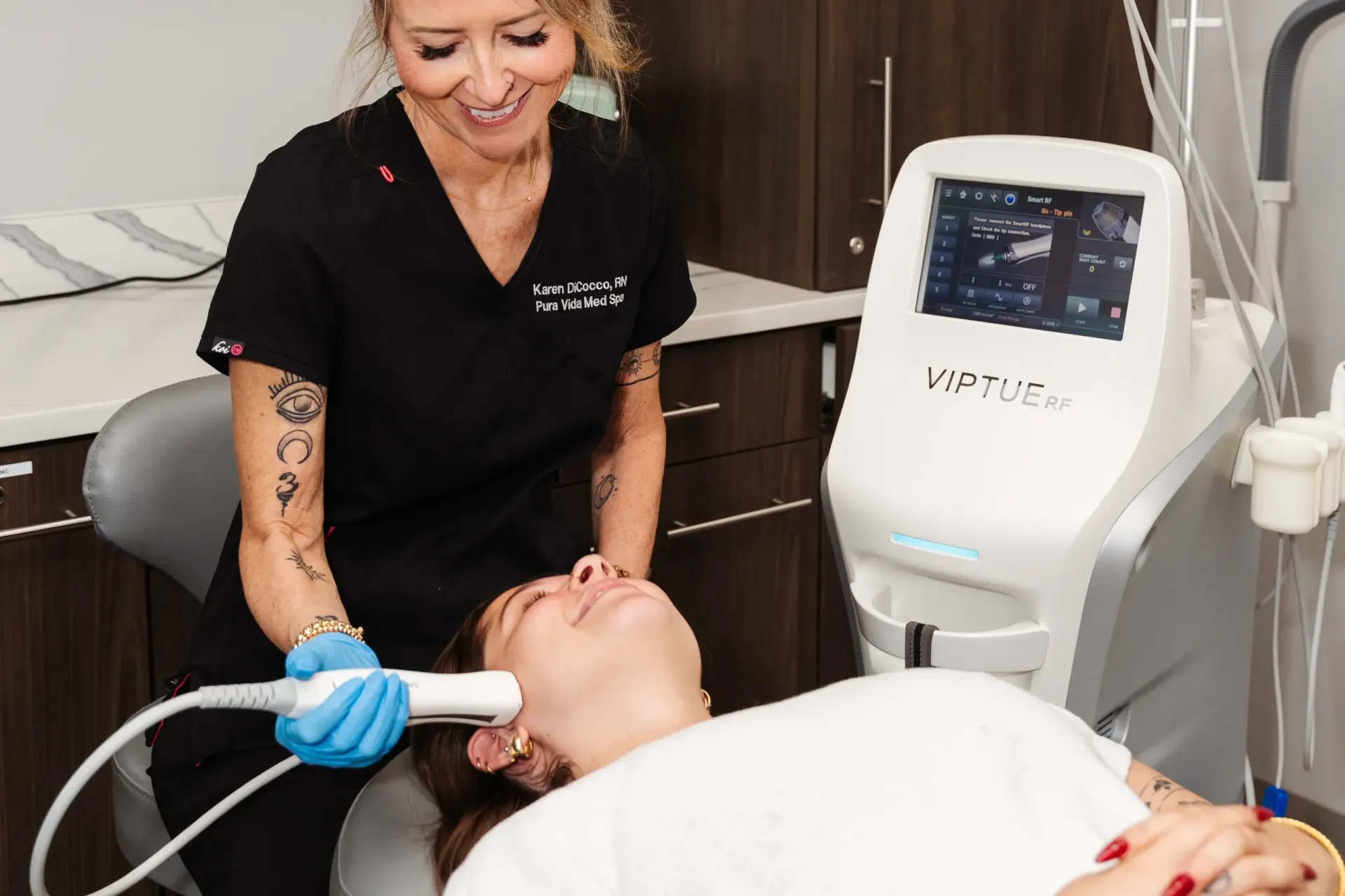 Virtue RF microneedling treatment for skin tightening at Pura Vida Med Spa in Fulton, MD